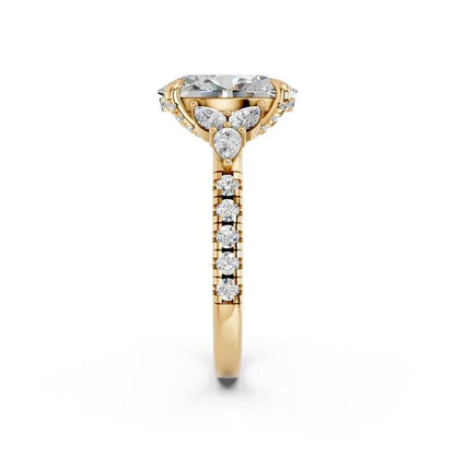 Oval Cut Lab Diamond Engagement Ring with pear side stones and pave band| D VS1