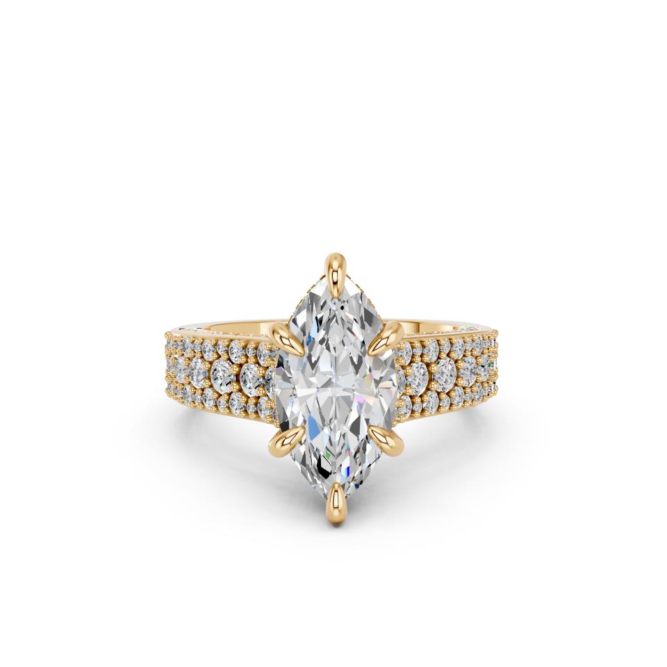 Marquise Cut Lab Grown Diamond Engagement Ring with triple pave band| D VS1
