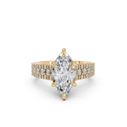Marquise Cut Lab Grown Diamond Engagement Ring with triple pave band| D VS1