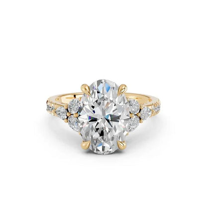 Oval Cut Lab Diamond Engagement Ring with pear side stones and pave band| D VS1
