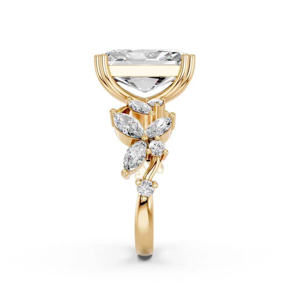 Radiant Cut Lab Diamond with marquise and round as floral side stones | D VS1