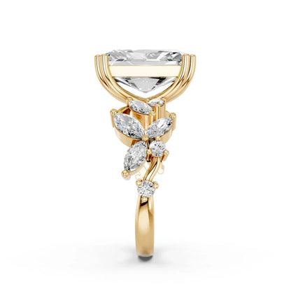 Radiant Cut Lab Diamond with marquise and round as floral side stones | D VS1