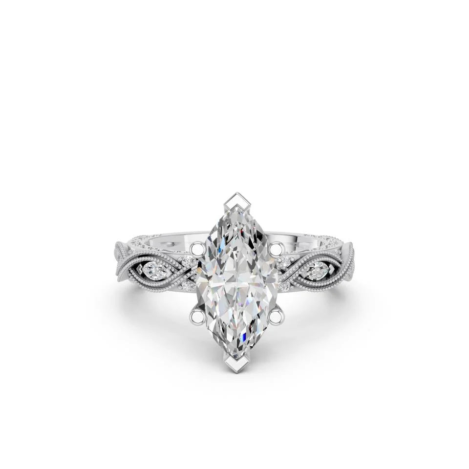 Marquise Cut Lab Diamond with vintage pave band | D VS1