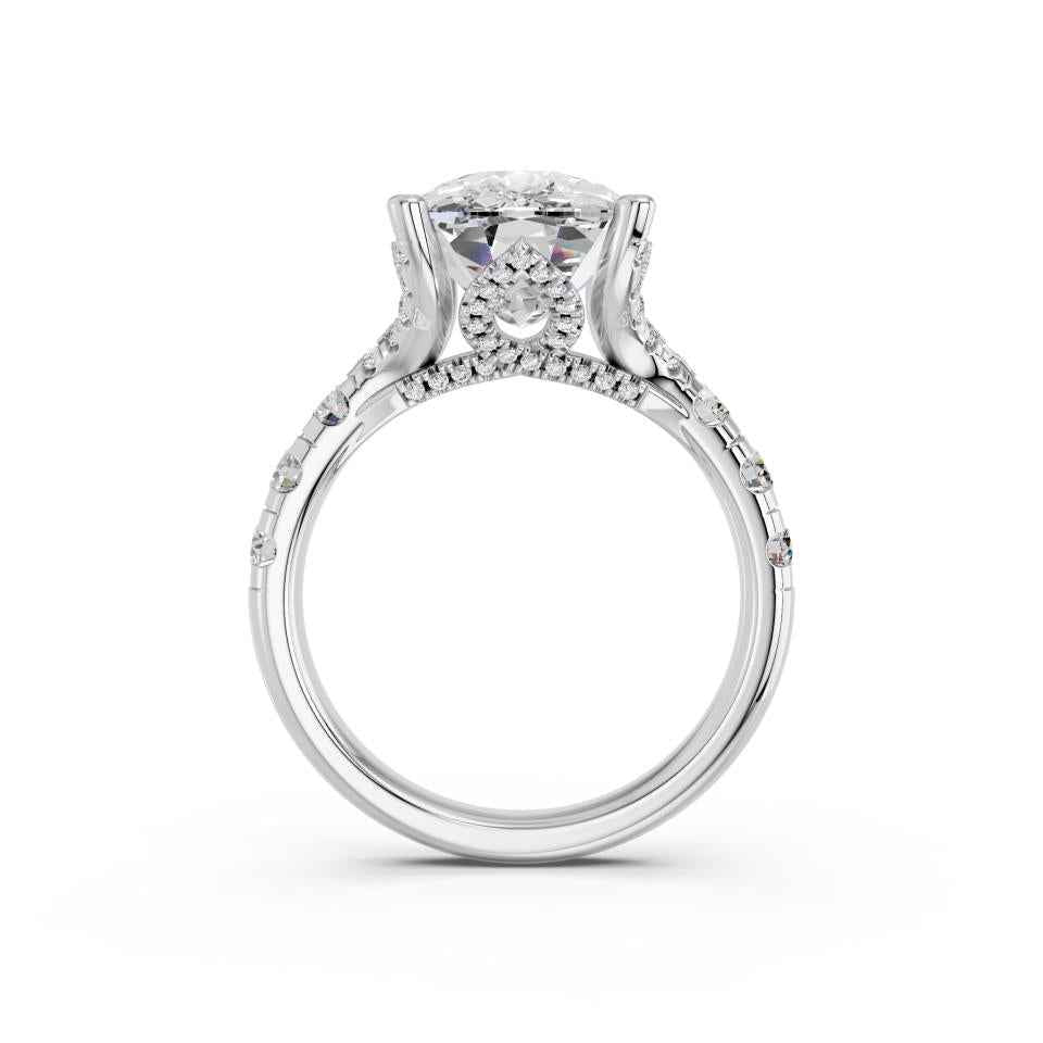 CUSHION RING WITH HIDDEN HALO AND PAVE BAND