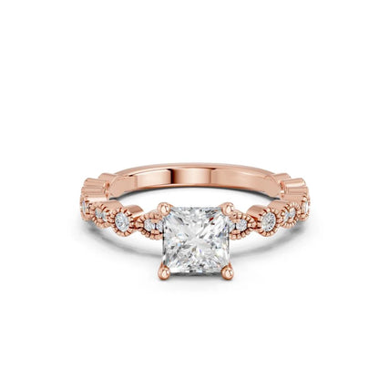 Princess Cut Lab Diamond with vintage milgrain band | D VS1