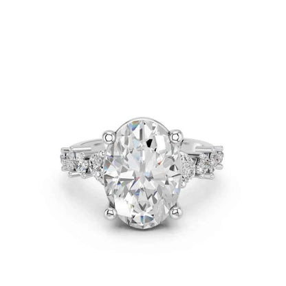 Oval Cut Lab Grown Diamond Engagement Ring with pear and round side stones| D VS1