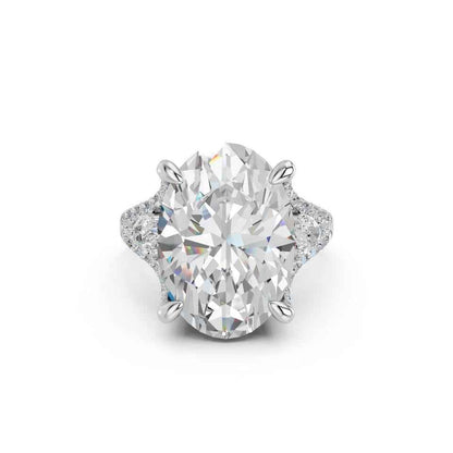 OVAL FANCY RING WITH HIDDEN HALO AND PAVE BAND