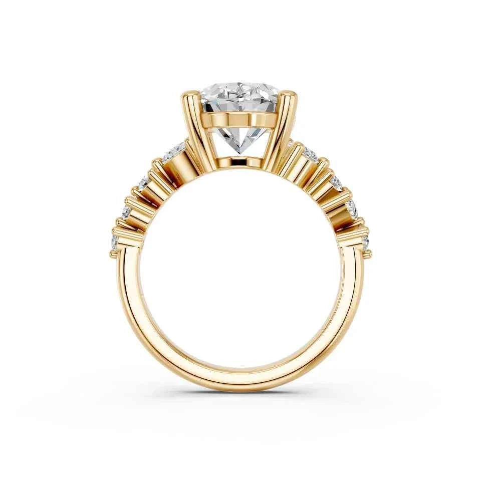 Oval Cut Lab Grown Diamond Engagement Ring with pear and round side stones| D VS1
