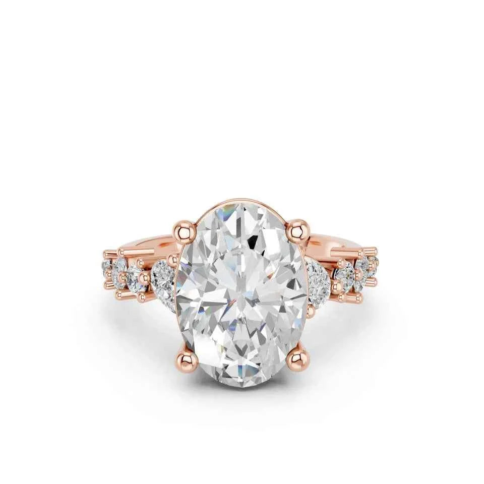 Oval Cut Lab Grown Diamond Engagement Ring with pear and round side stones| D VS1