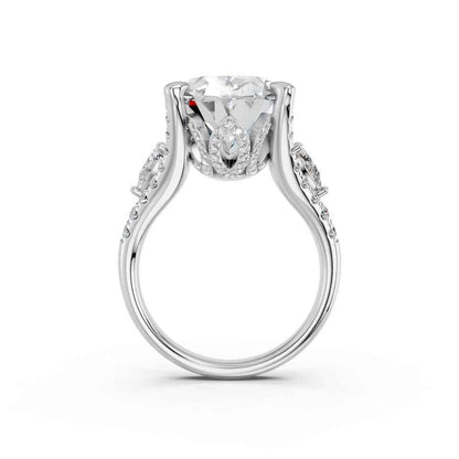 OVAL FANCY RING WITH HIDDEN HALO AND PAVE BAND