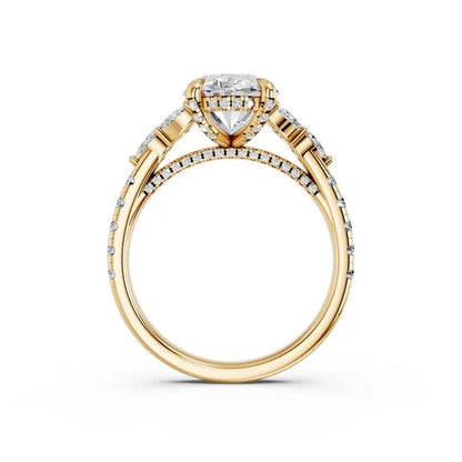 Oval Cut Lab Diamond Engagement Ring with pear side stones and pave band| D VS1