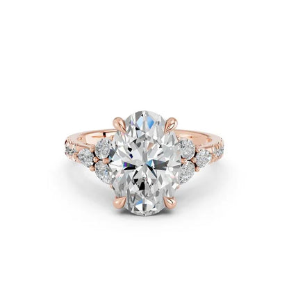 Oval Cut Lab Diamond Engagement Ring with pear side stones and pave band| D VS1