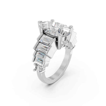 PEAR RING WITH BAGUETTE SIDE STONES