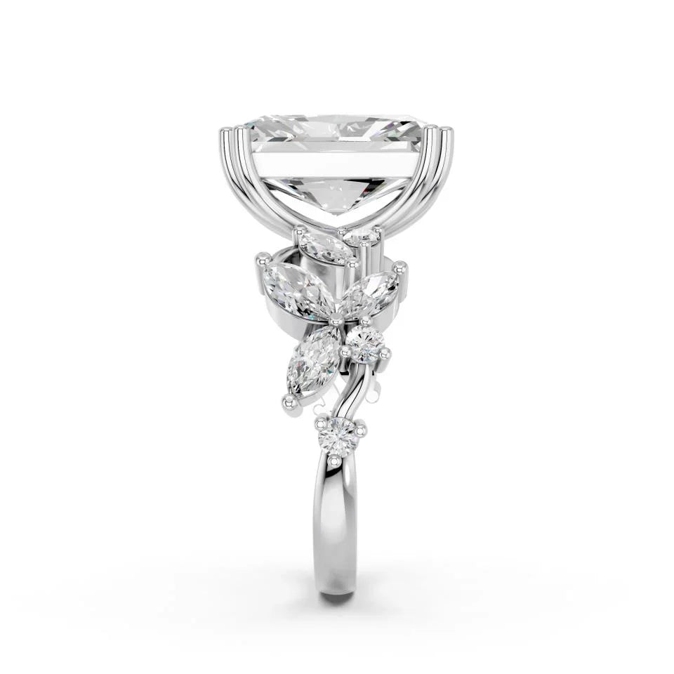 RADIANT RING WITH MARQUISE AND ROUND SIDE STONES