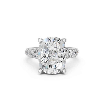 CUSHION RING WITH HIDDEN HALO AND PAVE BAND