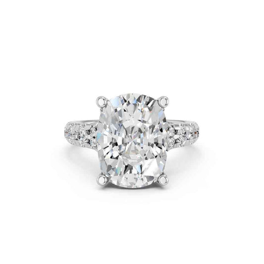 CUSHION RING WITH HIDDEN HALO AND PAVE BAND