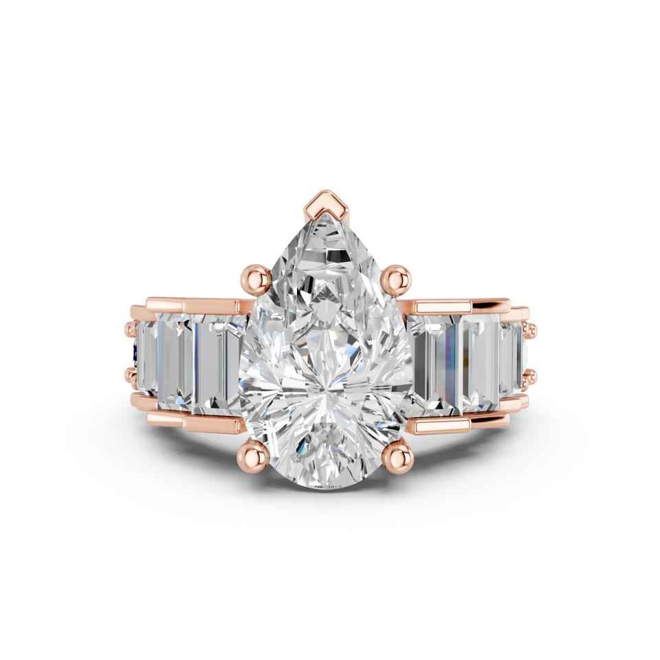 PEAR RING WITH BAGUETTE SIDE STONES