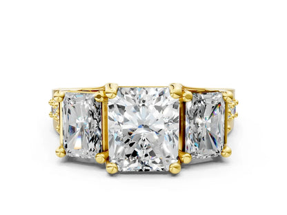 Radiant  Cut Lab Diamond Engagement Ring in three stone setting with hidden halo and pave band| D VS1