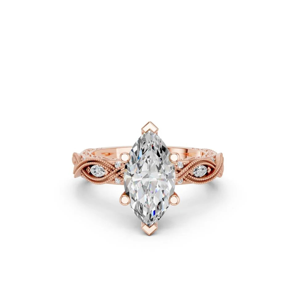 Marquise Cut Lab Diamond with vintage pave band | D VS1