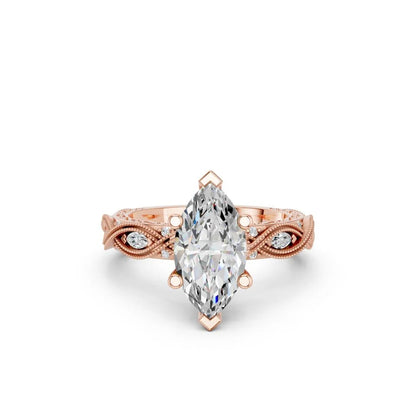 Marquise Cut Lab Diamond with vintage pave band | D VS1
