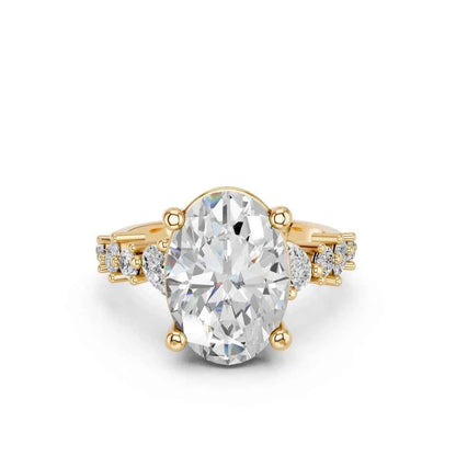 Oval Cut Lab Grown Diamond Engagement Ring with pear and round side stones| D VS1