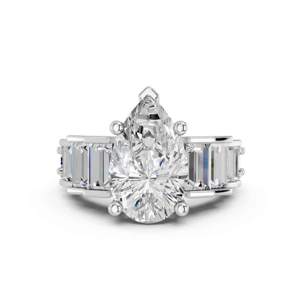 PEAR RING WITH BAGUETTE SIDE STONES