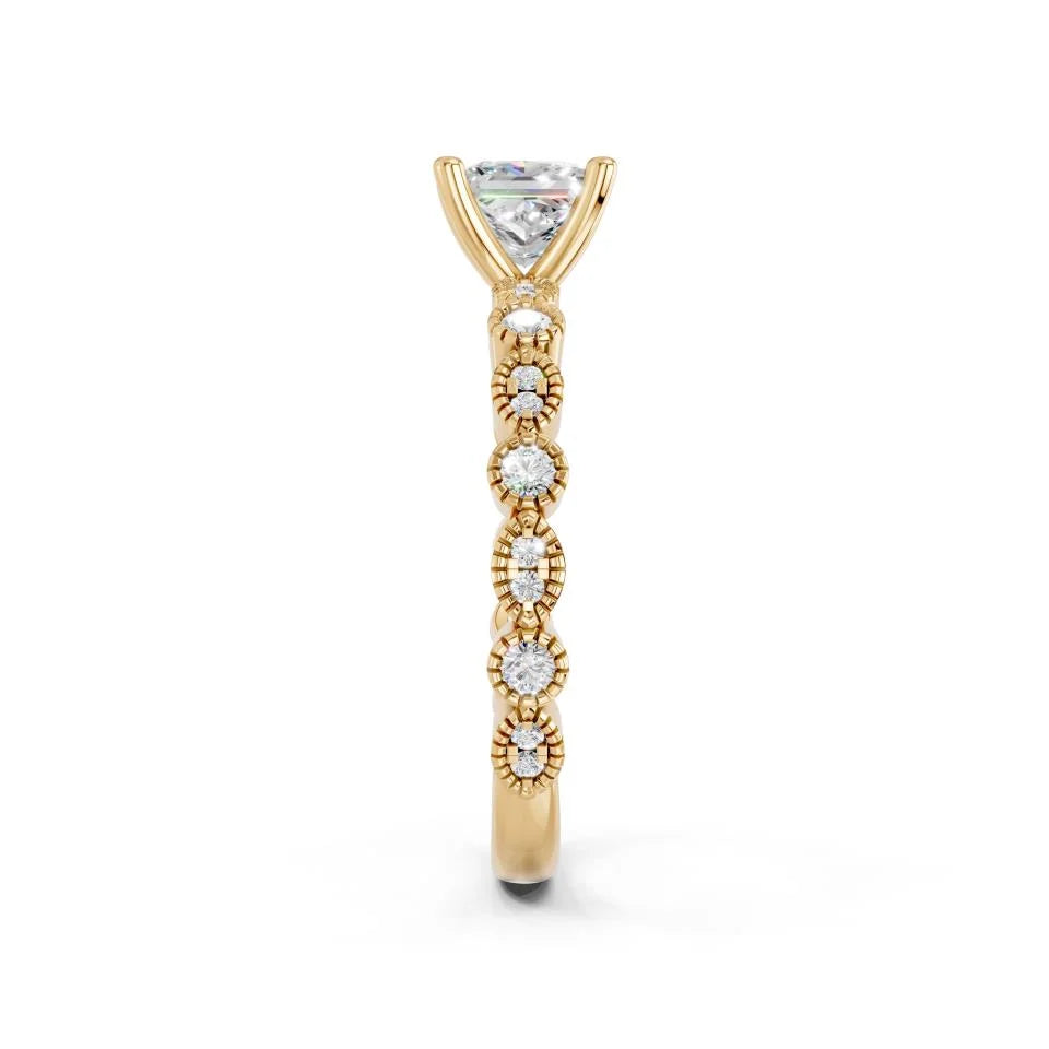 Princess Cut Lab Diamond with vintage milgrain band | D VS1