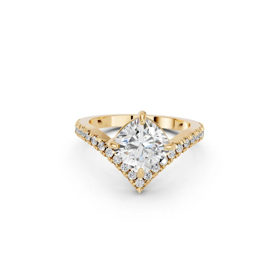 Cushion Cut Lab Grown Diamond Engagement Ring with bypass split pave band| D VS1