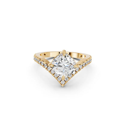 Cushion Cut Lab Grown Diamond Engagement Ring with bypass split pave band| D VS1