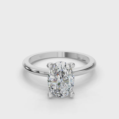 Oval Cut Solitaire with Hidden halo Lab Grown Diamond Engagement Ring| D VS1