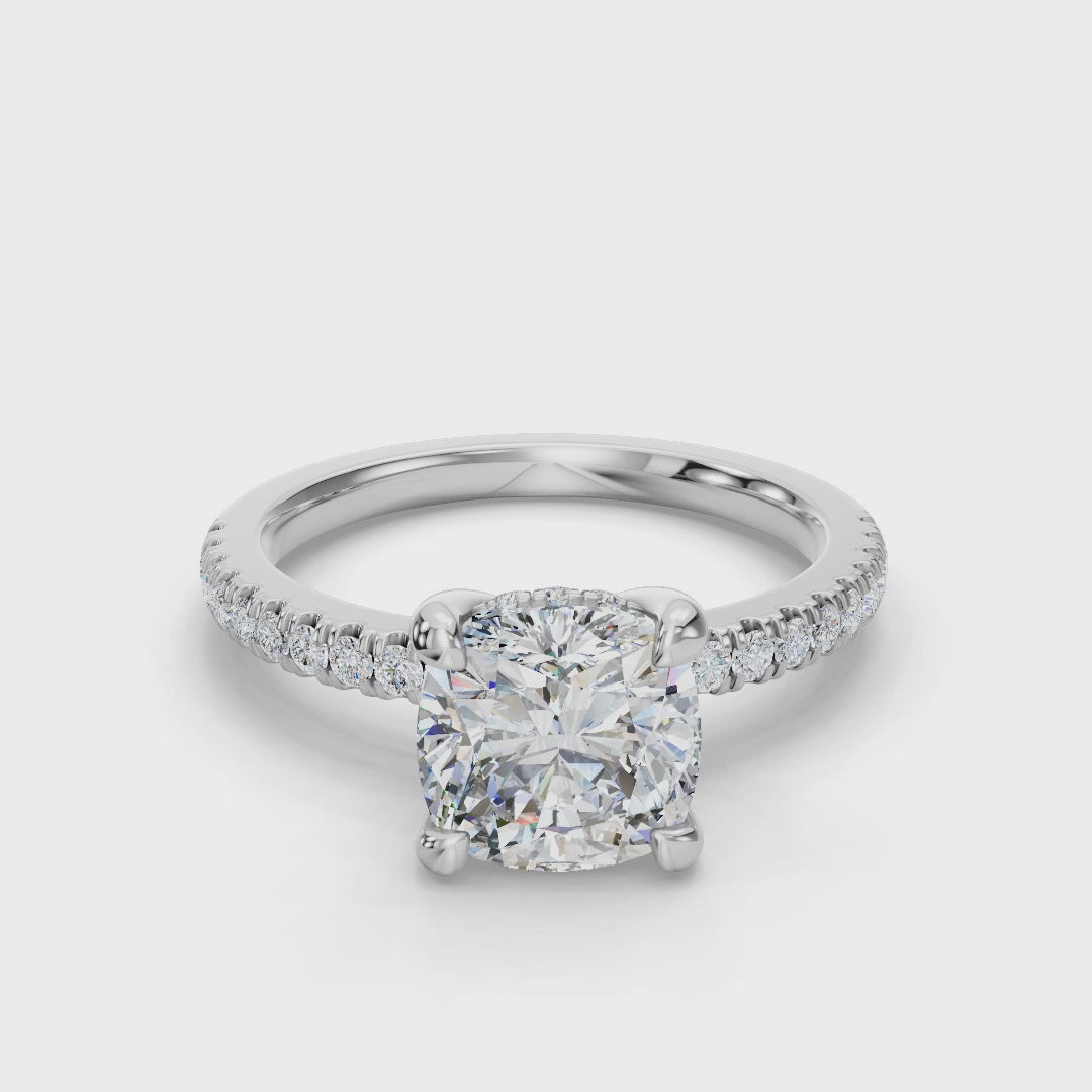 CUSHION PAVE WITH HIDDEN HALO RING