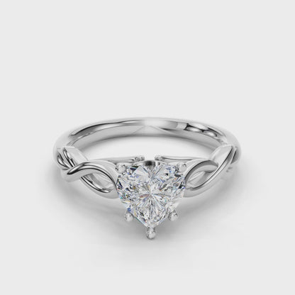 Heart Cut Lab Diamond Engagement Ring with knot pave band| D VS1