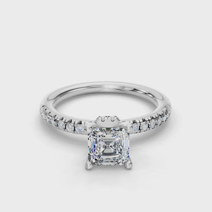 ASSCHER ACCENTED PAVE HIDDEN HALO RING