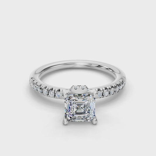 ASSCHER ACCENTED PAVE HIDDEN HALO RING