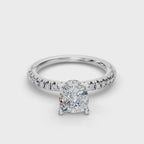 CUSHION ACCENTED PAVE HIDDEN HALO RING