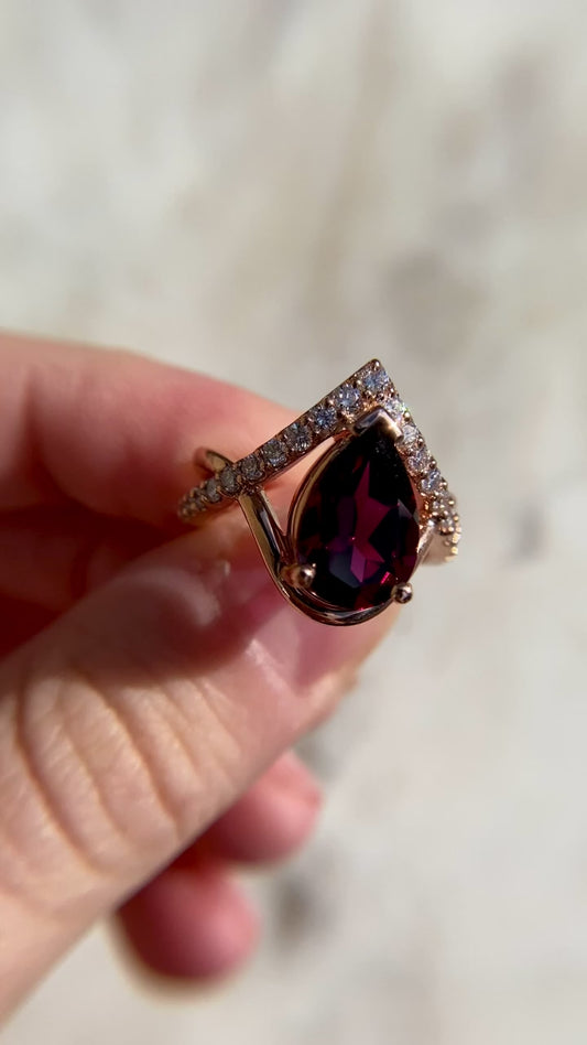 RUBY PEAR PAVE RING