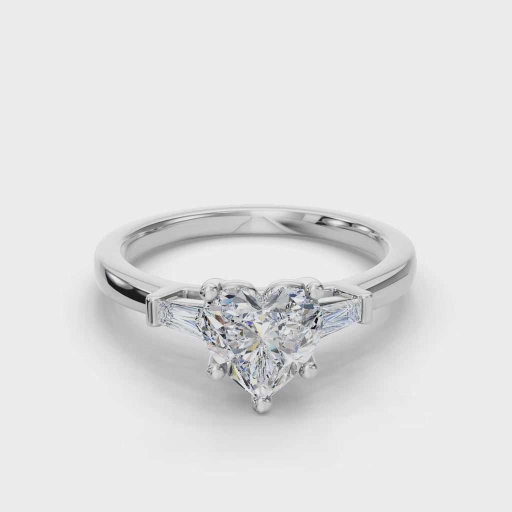 HEART BAGUETTE THREE STONE RING