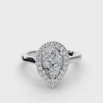 Pear Cut Halo Lab Grown Diamond Engagement Ring| D VS1