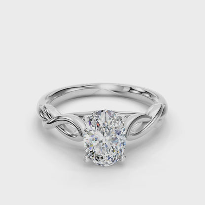 Oval Cut Lab Diamond Engagement Ring with knot pave band| D VS1