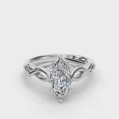 Marquise Cut Lab Diamond Engagement Ring with knot pave band| D VS1