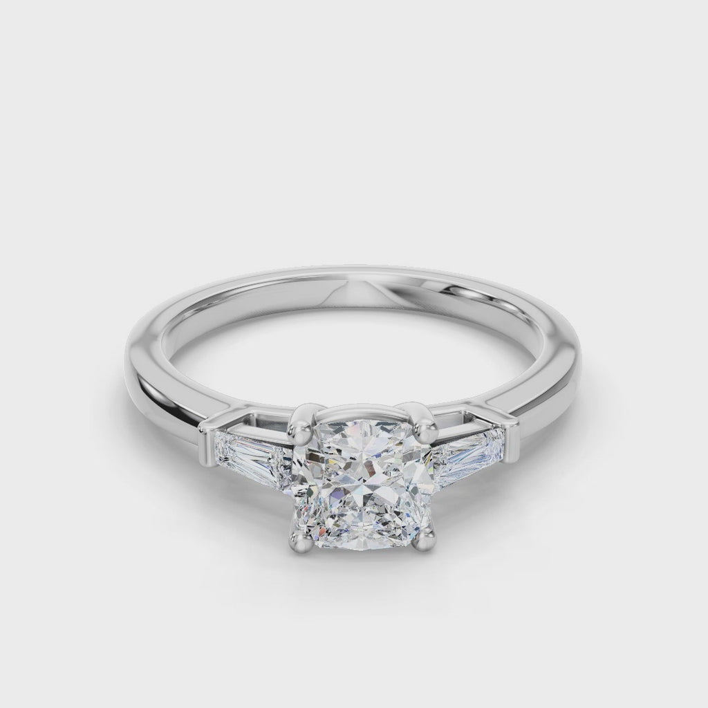 CUSHION BAGUETTE THREE STONE RING