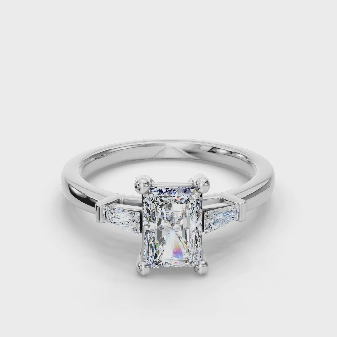 RADIANT BAGUETTE THREE STONE RING