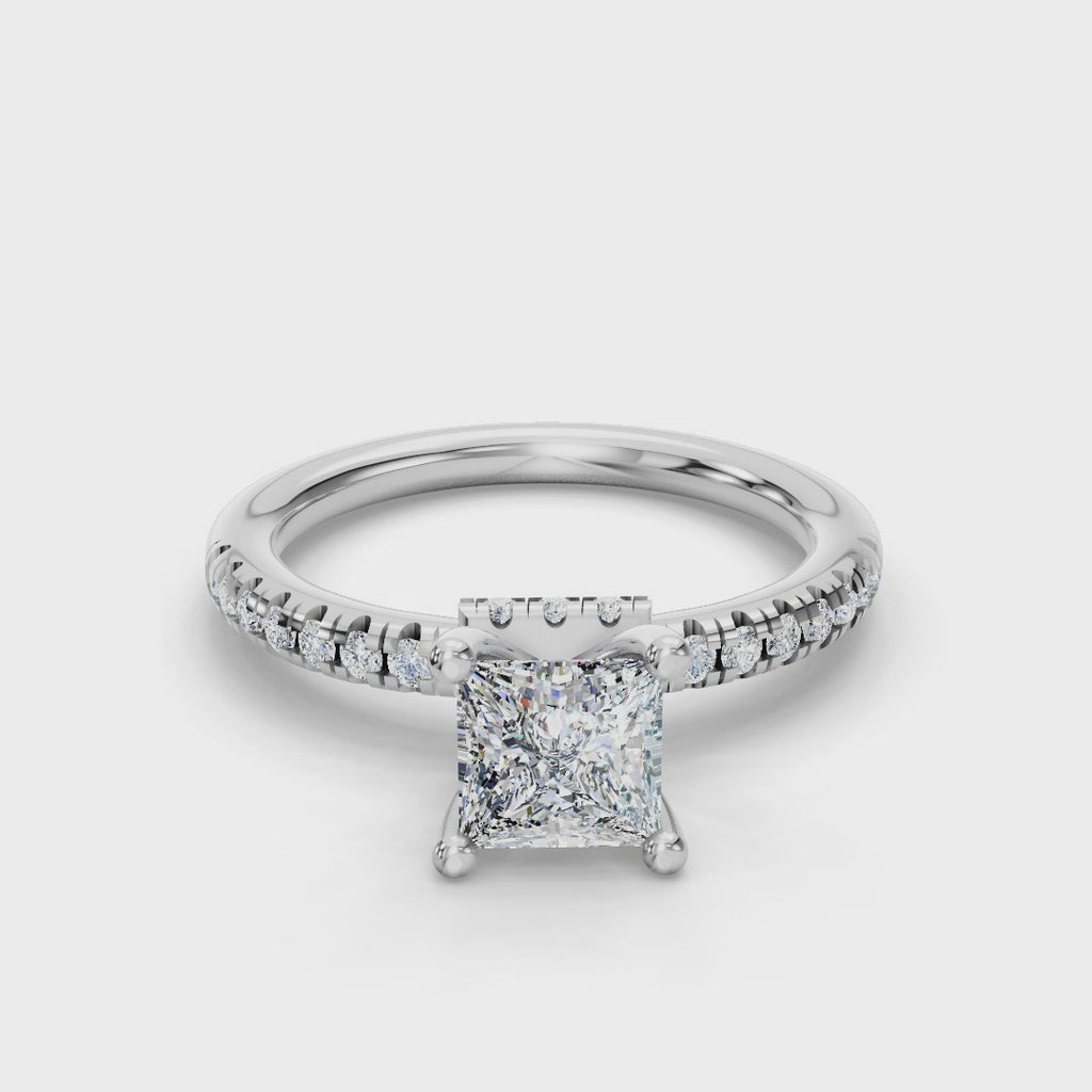 PRINCESS ACCENTED PAVE HIDDEN HALO RING
