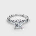 PRINCESS ACCENTED PAVE HIDDEN HALO RING