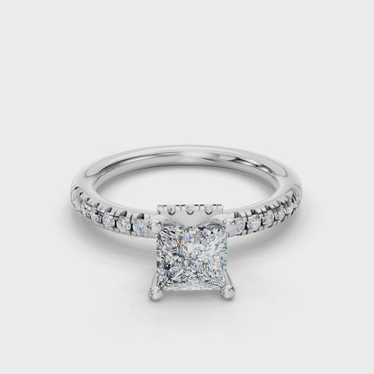 PRINCESS ACCENTED PAVE HIDDEN HALO RING