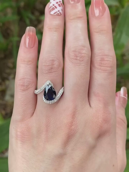 PEAR BLUE SAPPHIRE FANCY PAVE RING