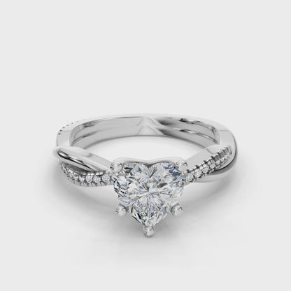 Heart Cut Lab Diamond Engagement Ring with crossover pave band| D VS1