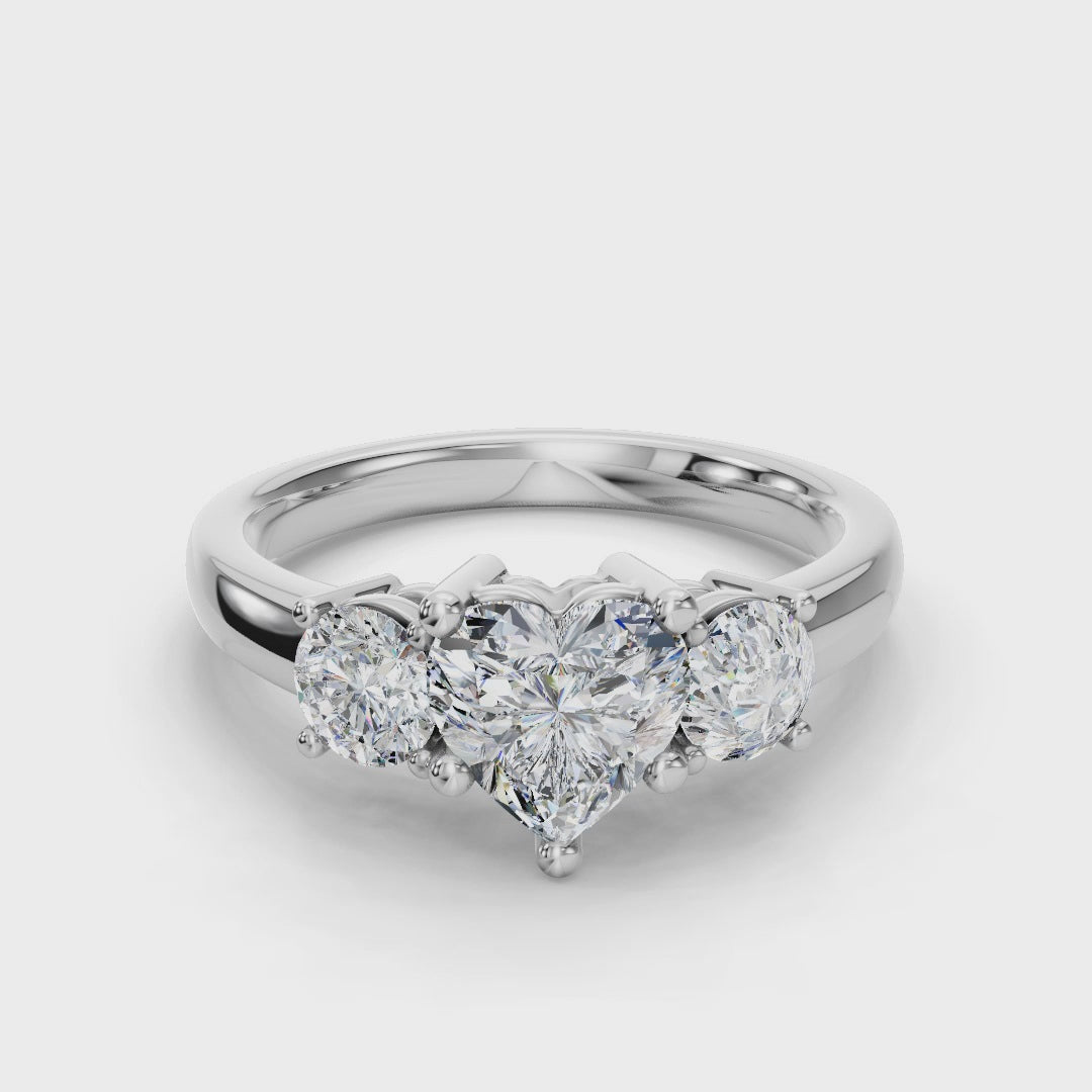HEART 3 STONE RING