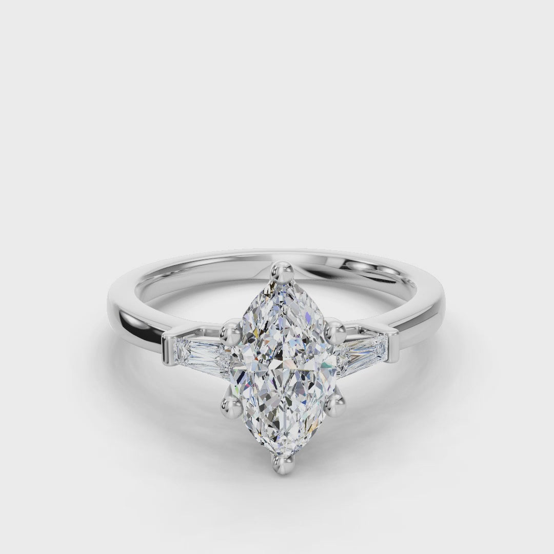 MARQUISE BAGUETTE THREE STONE RING
