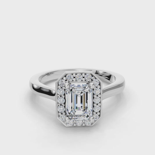 Emerald Cut Halo Lab Grown Diamond Engagement Ring| D VS1